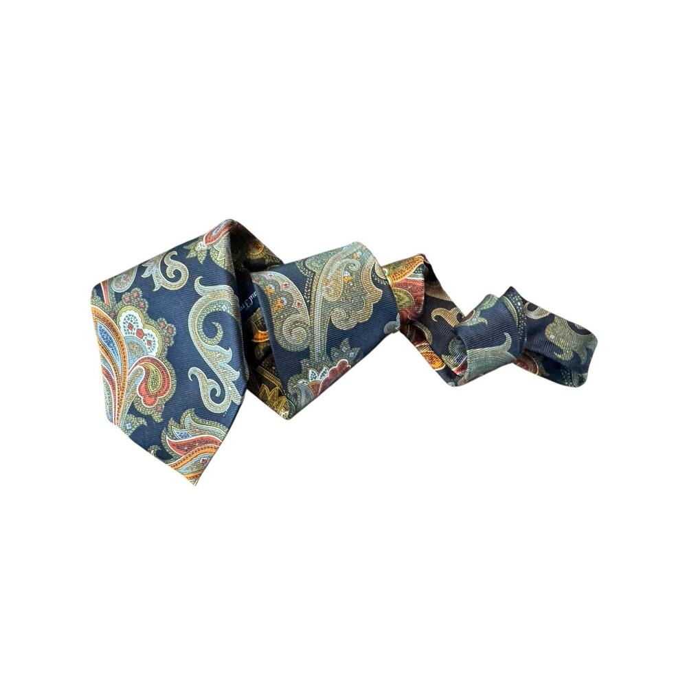 Paul Fredrick Silk Tie Long Multicolor Paisley Gold Mens Necktie Career Work‎